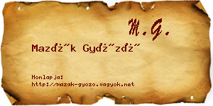 Mazák Győző névjegykártya